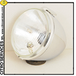 Headlight round H4 (reproduction) complete with chromed body, for 2CV6 and HY
