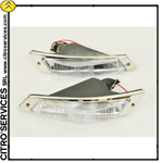 Couple of front direction indicators, white, with bulb socket, INOX frame (Italy, 72->)